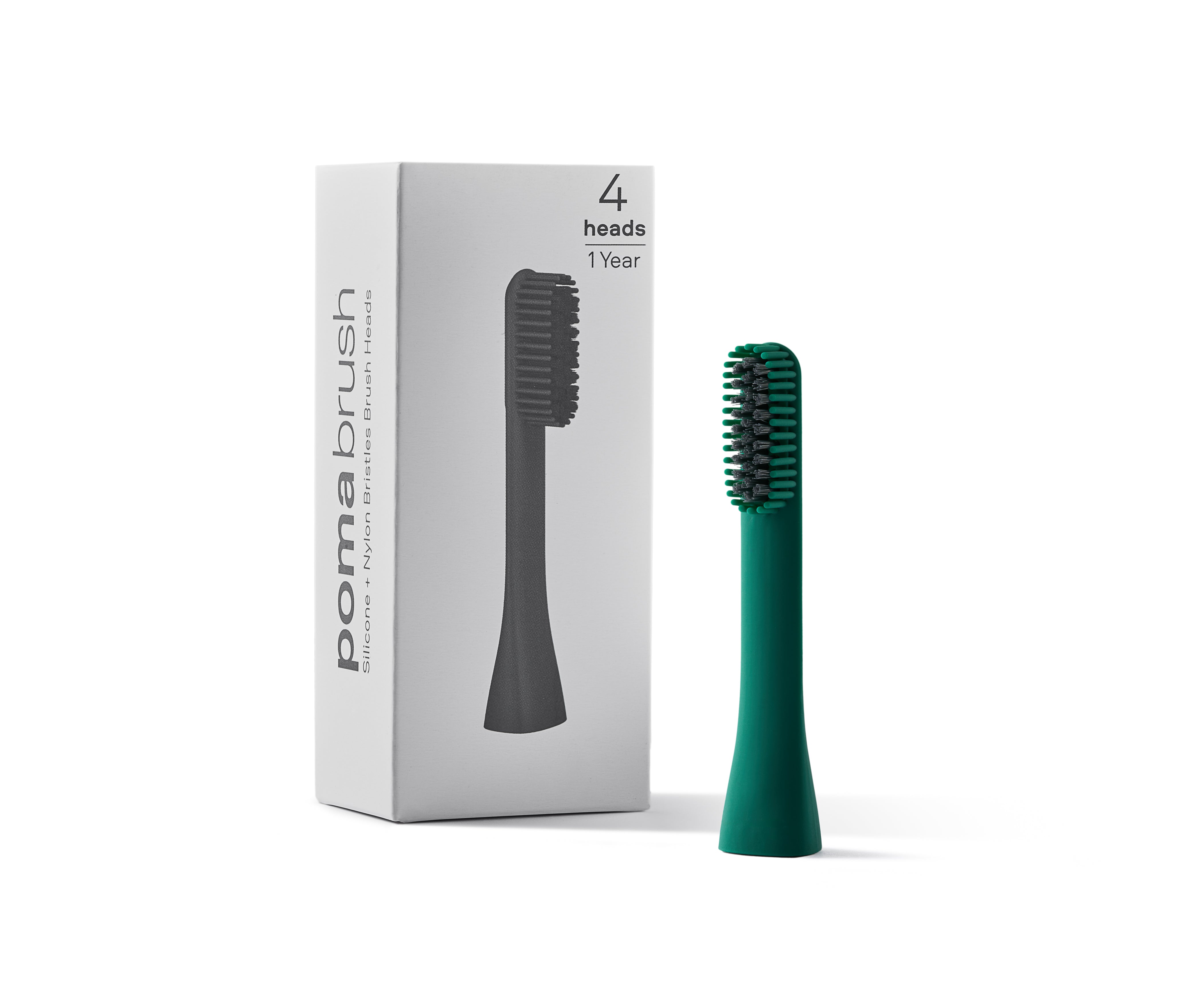 Pomabrush - Nylon-Silicone Brush Heads - Forest Green (Pack of 4)